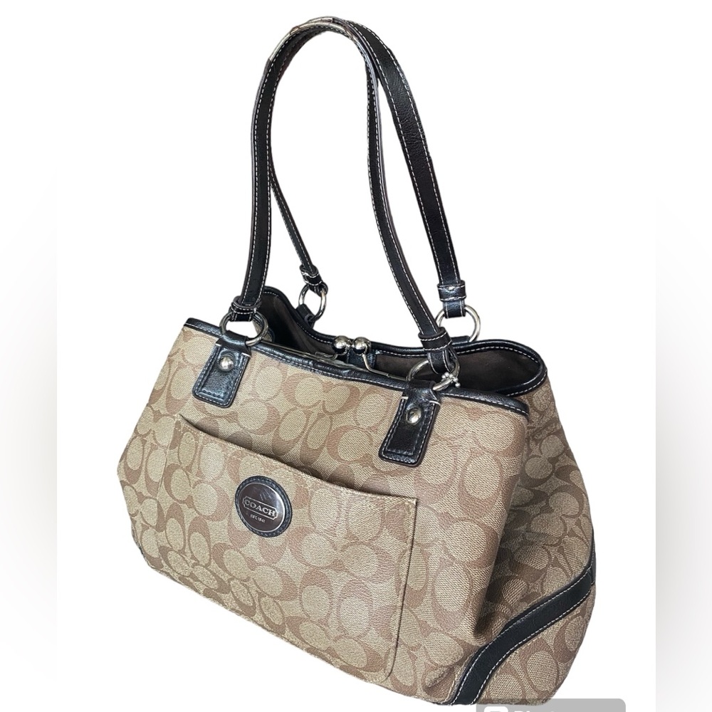 Coach Heritage Tan & Brown Double Bucket Shoulder Bag, Logo C
